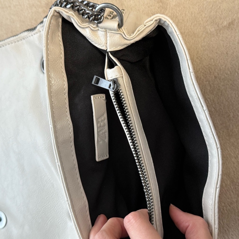 ZARA Cream Quilted Chain-Handle Shoulder Bag - Picture 7 of 12
